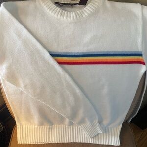 VNTG YEAR ROUNDER White Crewneck Sweater with Colorful Stripe